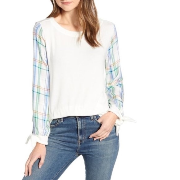 Vince Camuto Tie Sleeve Mix Media Cozy Top - Picture 1 of 7